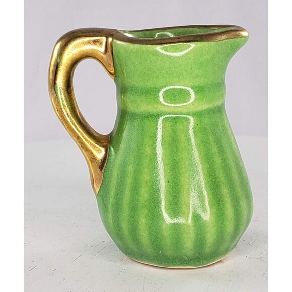 Pottery Pitcher Miniature Green Gold - Picture 4 of 7